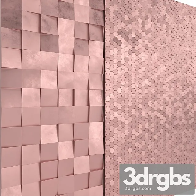 Rose Gold Panels Cubes Hexagons 3D Model Download
