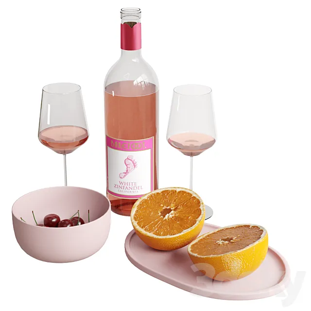 Rose Wine Set 3D Model