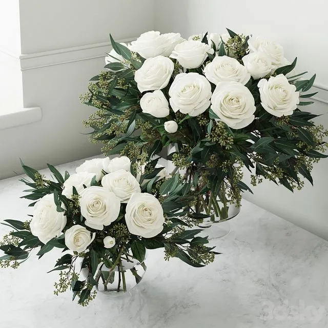 Roses bouquet with eucalyptus 3D Model