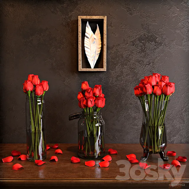 Roses in vases on a classical chest of drawers + decor Palecek 3DModel Roses in vases on a classical chest of drawers + decor Palecek 3DModel