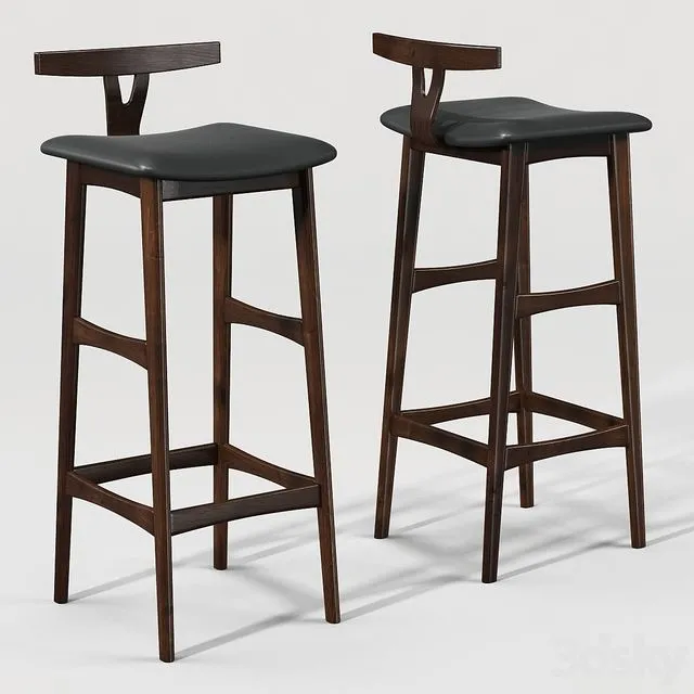 Rosewood and Leather Bar Stool 3D Model