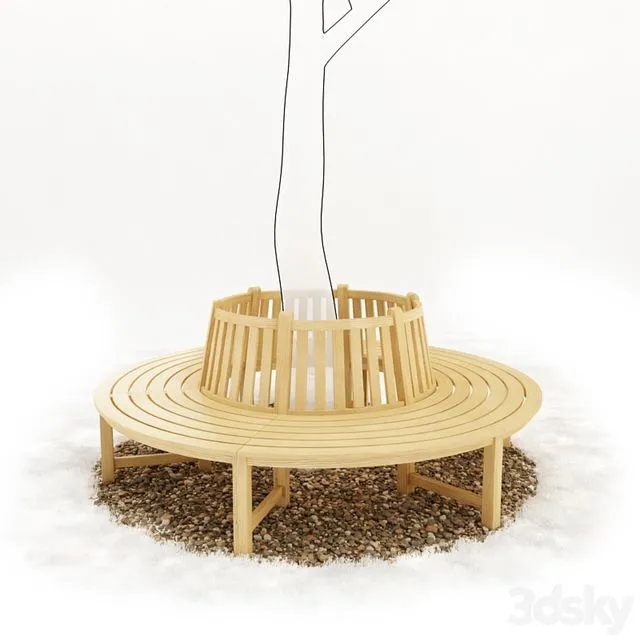 Round bench with gravel encircling tree 3D Model Round bench with gravel encircling tree 3D Model
