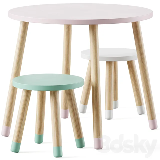 Round childrens table and chairs by Sklum 3D Model Round childrens table and chairs by Sklum 3D Model