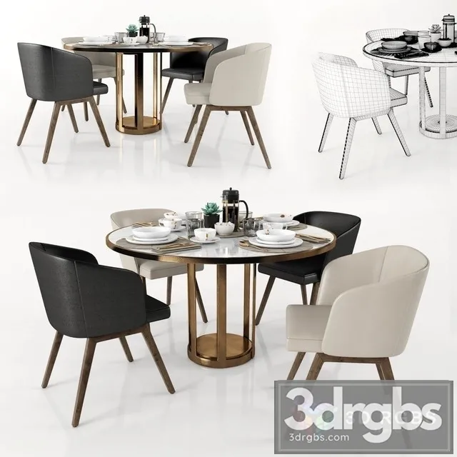 Round Dining Set 5 3D Model Download