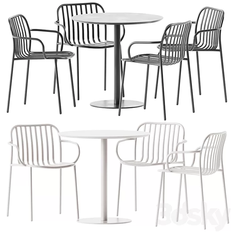 Round Dining Table by Vineko and Metis Line Armchair by TrabA 3D Model Free Download