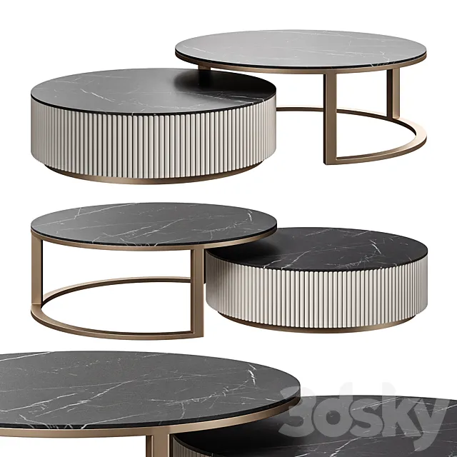 Round Modern Stone Top Nesting Coffee Table 3D Model