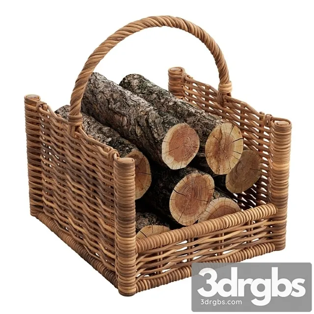Round Rattan Log Basket 3D Model Download