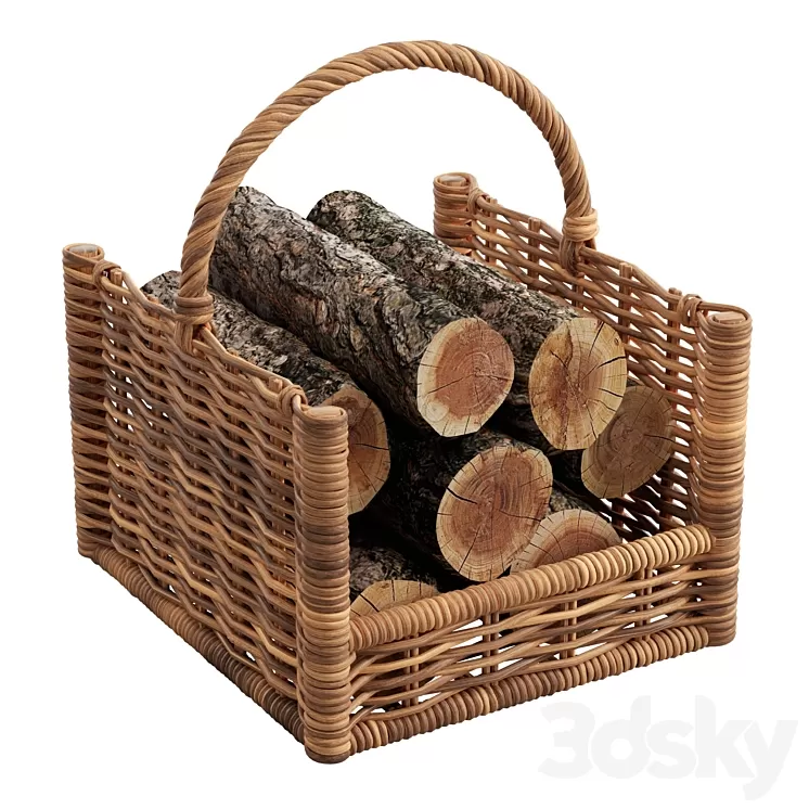 Round Rattan Log Basket 3D Model Free Download