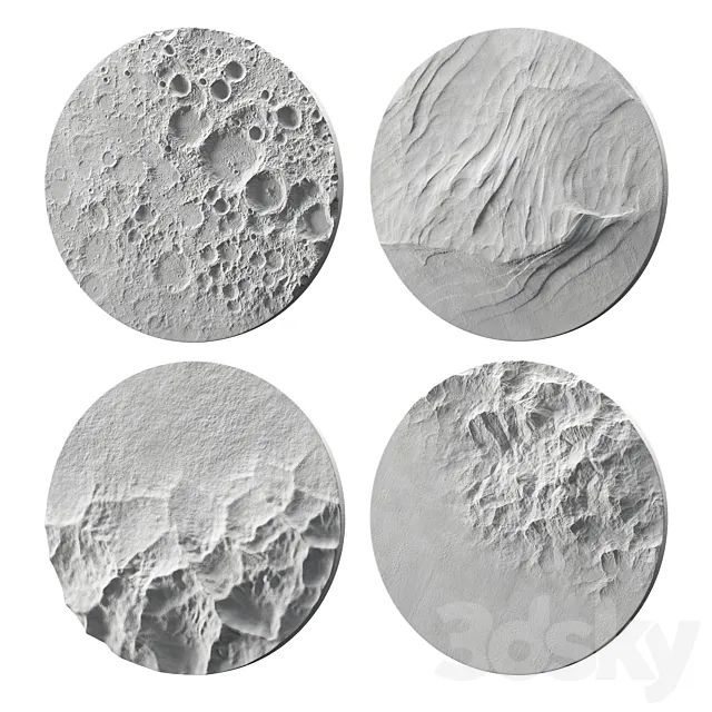 Round relief panel set 3D Model
