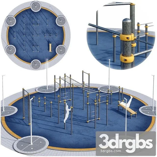 Round sports ground with horizontal bars children playground 3D Model Download Round sports ground with horizontal bars children playground 3D Model Download