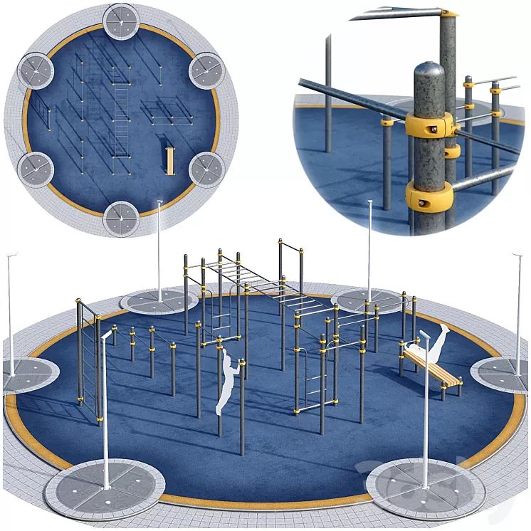 Round sports ground with horizontal bars. Children playground 3D Model Round sports ground with horizontal bars. Children playground 3D Model