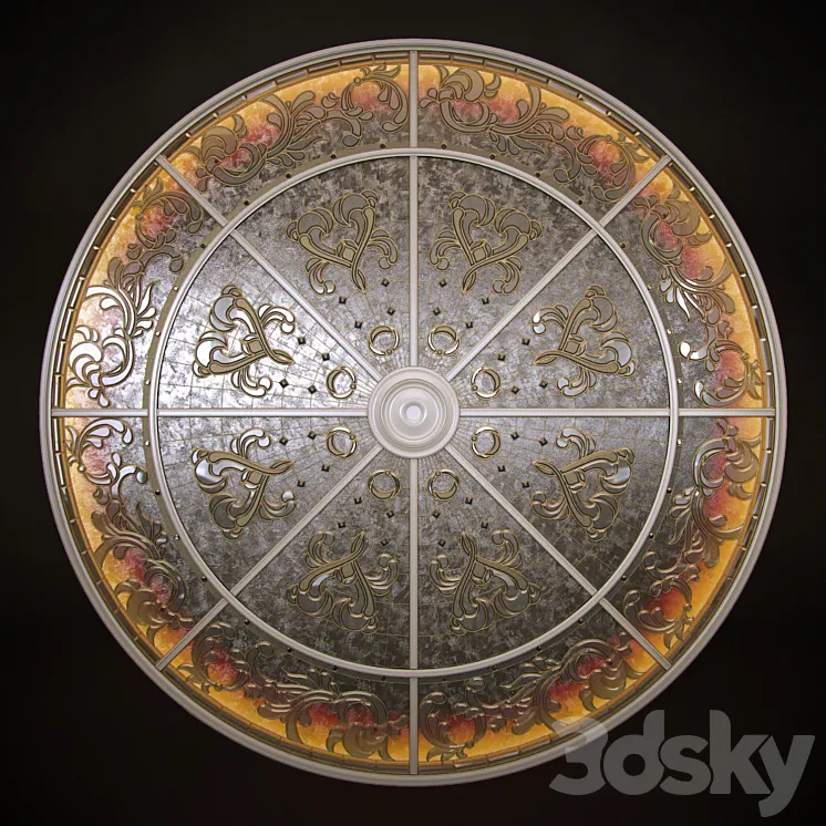 Round Stained Glass Ceiling 3D Model Free Download