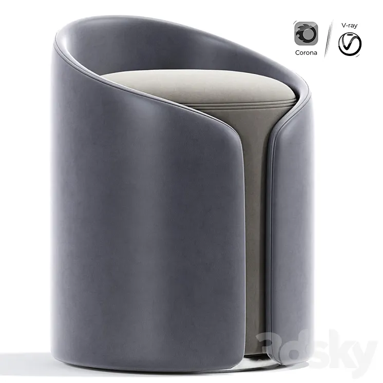 Round Upholstered Linen Ottoman Pouf 3D Model Free Download