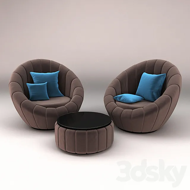 Rounded Armchair With Coffee Table 3DModel