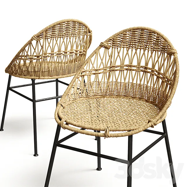 Rounded Wicker Rattan Dining _ Desk Chair 3D Model Rounded Wicker Rattan Dining _ Desk Chair 3D Model