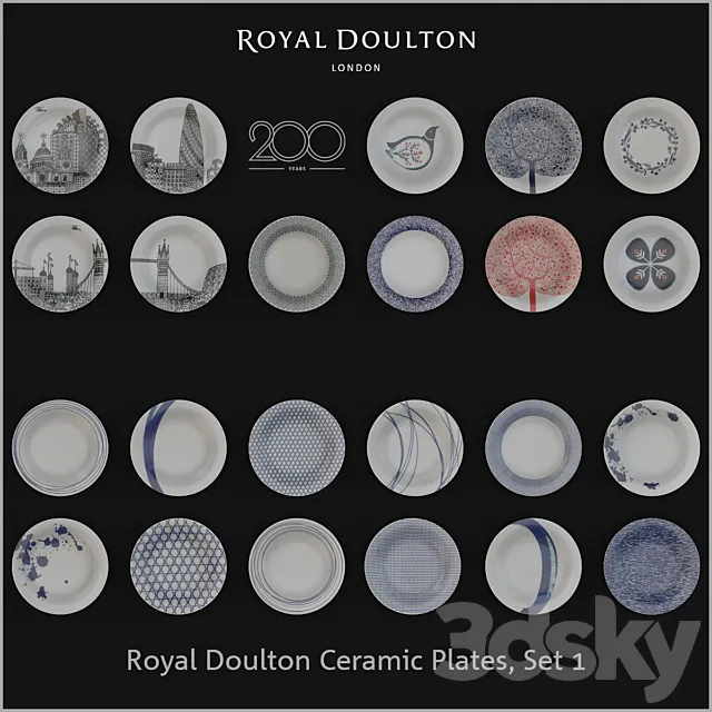 Royal Doulton Ceramic Plates Set 1 3D Model Royal Doulton Ceramic Plates Set 1 3D Model