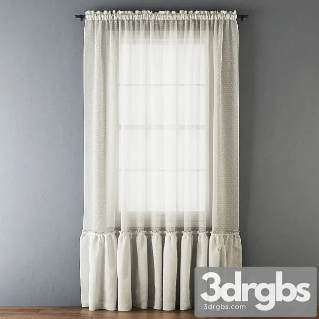 Ruffled cotton sheer curtain 3D Model Download