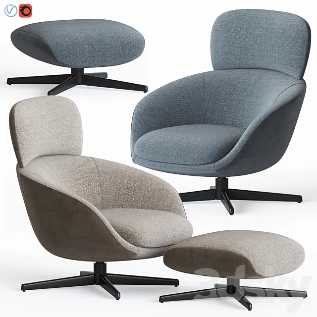 Russell Armchair & Ottoman by Minotti 3D Model Russell Armchair & Ottoman by Minotti 3D Model