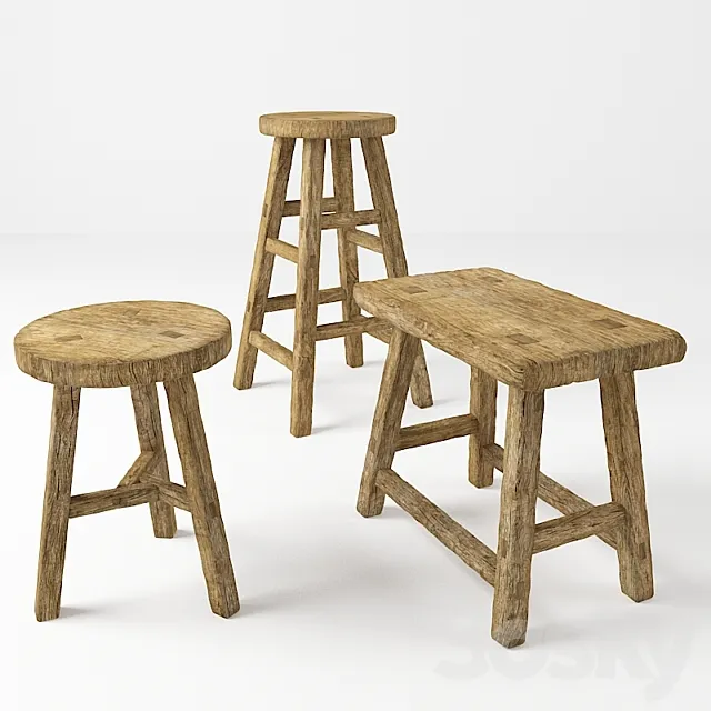 Rustic chairs. Rustic stools 3D Model