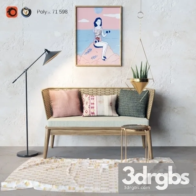 Rustic Decorative Sofa 3D Model Download