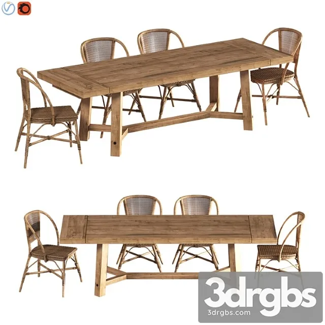 Rustic farmhouse dining table 2 3D Model Download