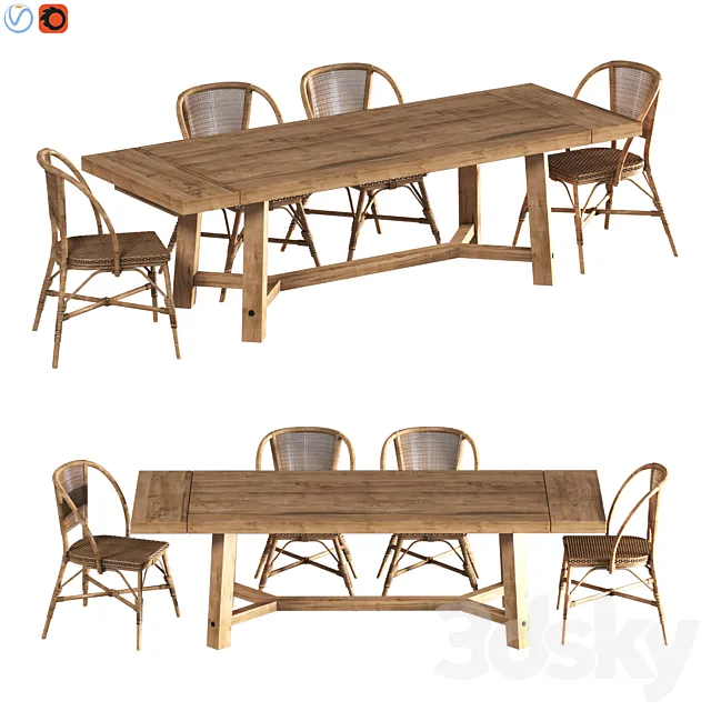Rustic Farmhouse Dining Table 3D Model Rustic Farmhouse Dining Table 3D Model