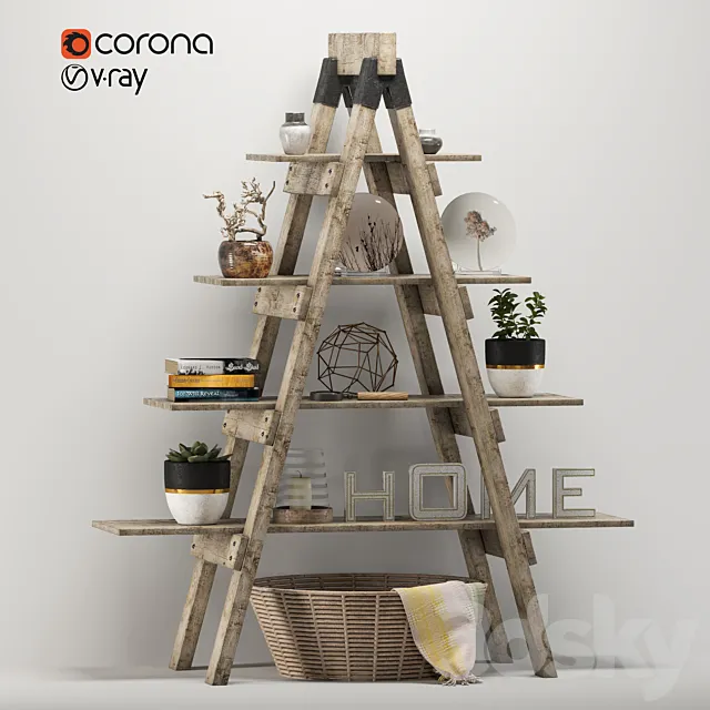 Rustic ladder bookshelf 3DModel