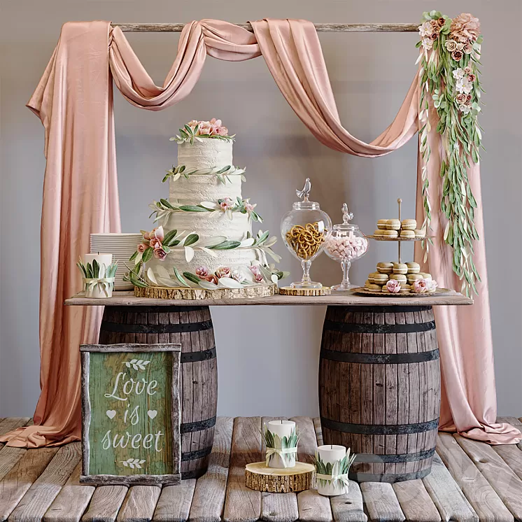 Rustic wedding style sweet table 3D Model