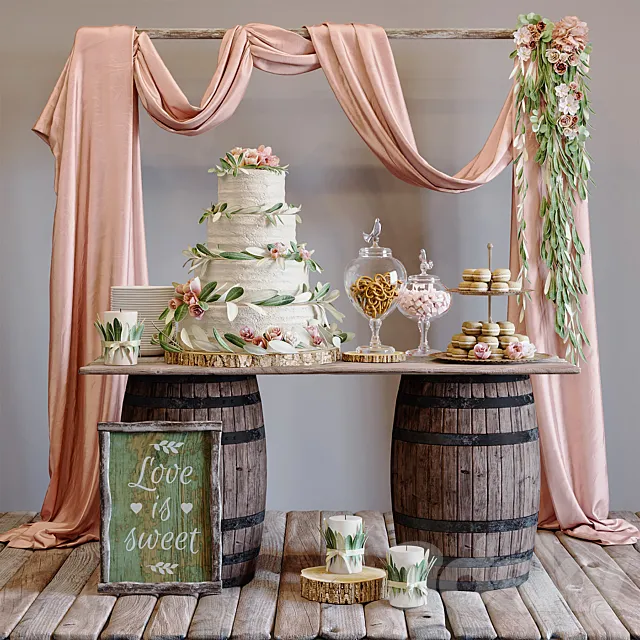 Rustic wedding style sweet table 3DModel