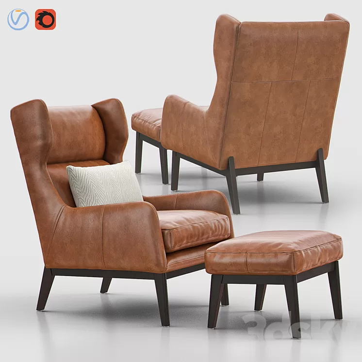 RYDER Leather Chair with Ottoman 3D Model RYDER Leather Chair with Ottoman 3D Model