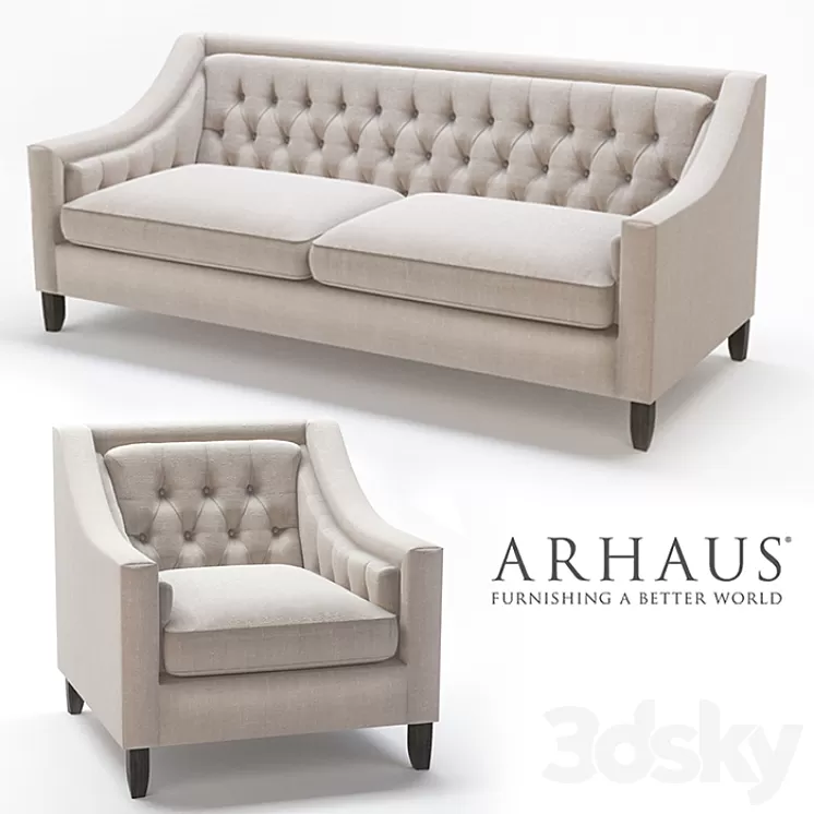 Rylan Upholstered Tufted Sofa & Chair in Taranto Dove 3D Model