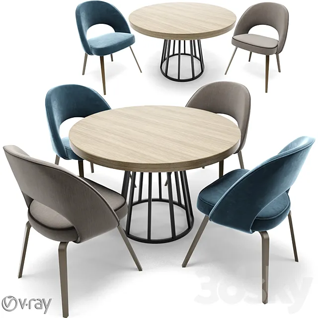 Saarinen Executive Dining Chair & Round Table 3D Model