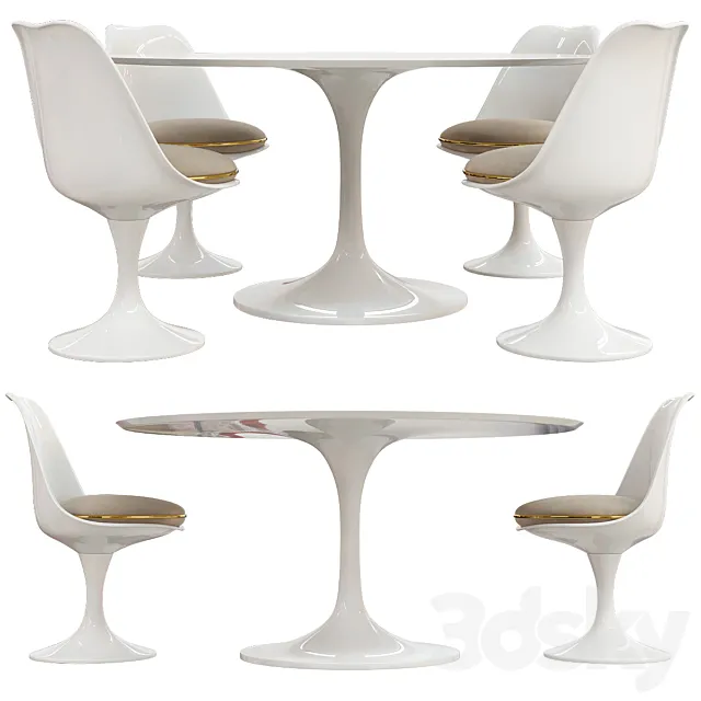 Saarinen tulip table chairs 3D Model