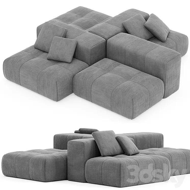 Saba Italia PIXEL Sectional fabric sofa with removable cover 3D Model Free Download