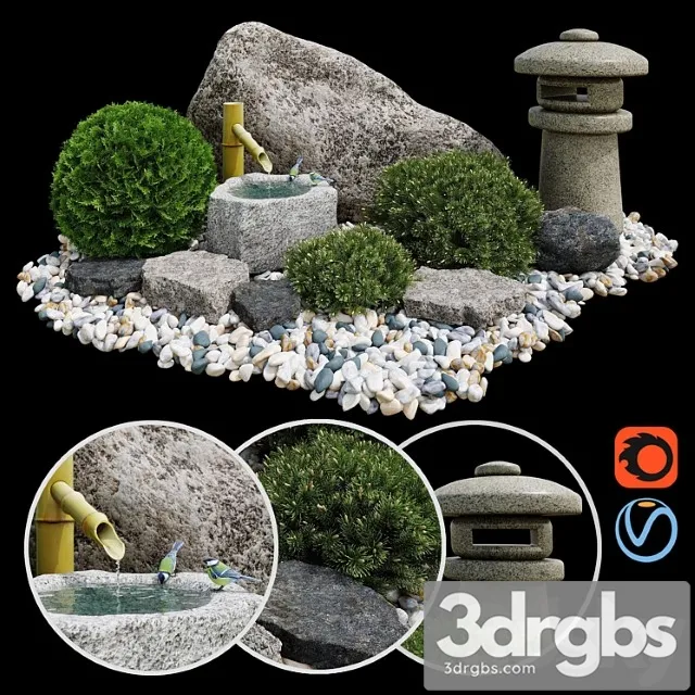 Sad Kamnei Tsukubai Rock Garden Tsukubai 3D Model Download