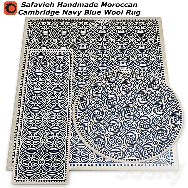 Safavieh Handmade Moroccan Cambridge Navy Blue Wool Rug 3DModel Safavieh Handmade Moroccan Cambridge Navy Blue Wool Rug 3DModel