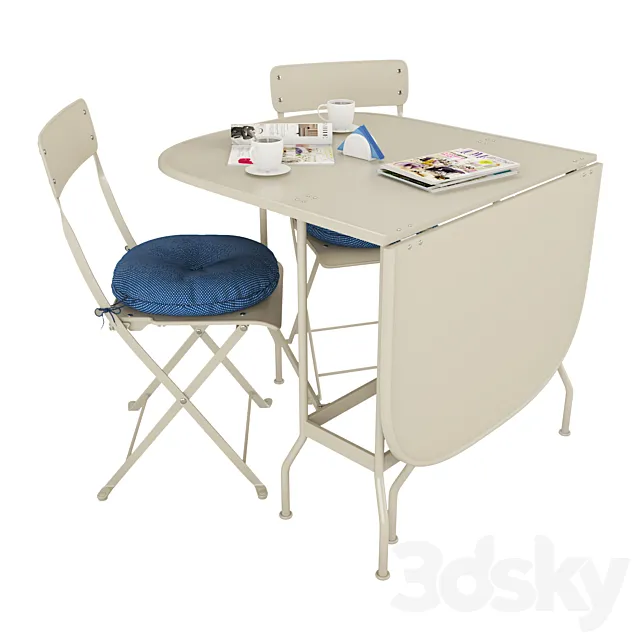 SALTHOLMEN 01 Table + 2 folding chairs d _ garden 3D Model