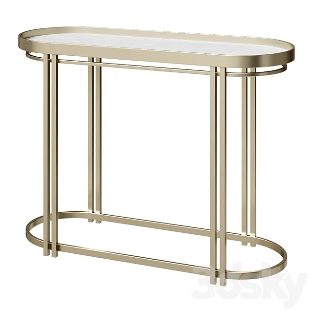 Samantha Champagne Silver Oval Antique Mirror Top Sofa Table Console 3D Model