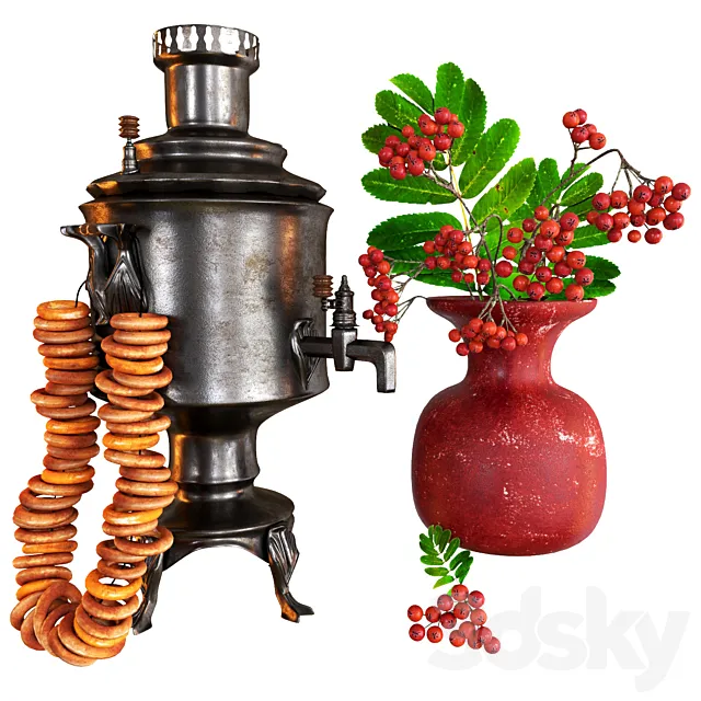 Samovar with bagels 3D Model