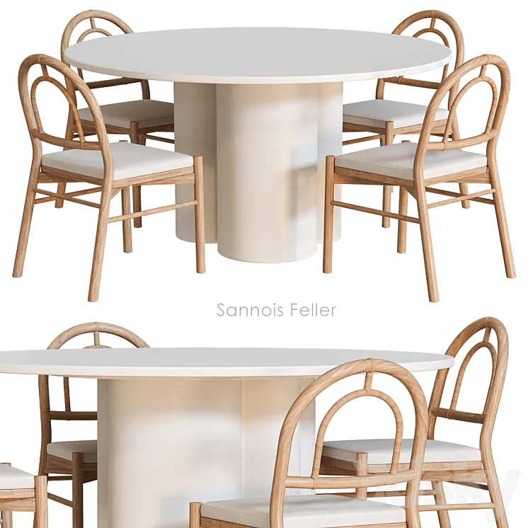 Sannois Feller Dining table and chairs 3D Model Free Download