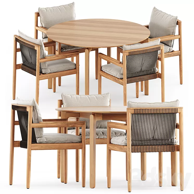 Saranac dining chair with arms by Gloster and Leaf table 443 by TON 3D Model Free Download