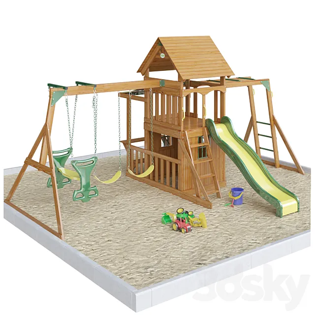 Saratoga Wooden Swing Set 3D Model Saratoga Wooden Swing Set 3D Model