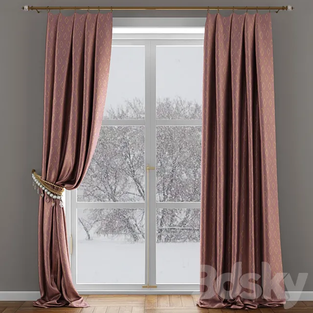Satin curtains of beads with pickup 3D Model