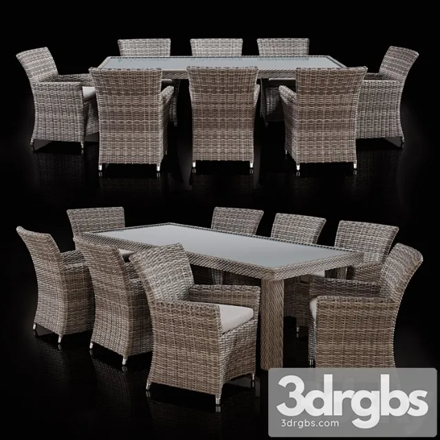 Savannah 9 piece outdoor wicker dining set 2 3D Model Download