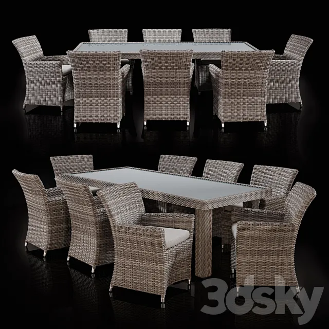 Savannah 9 Piece Outdoor Wicker Dining Set 3D Model