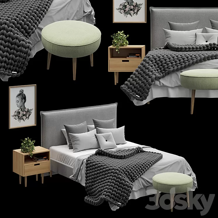 Scandinavian Bedroom Set 02 3D Model