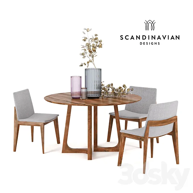 Scandinavian Designs Fuchsia Dining Chair & Cress Round Dining Table. Lyngby porcelain 3D Model