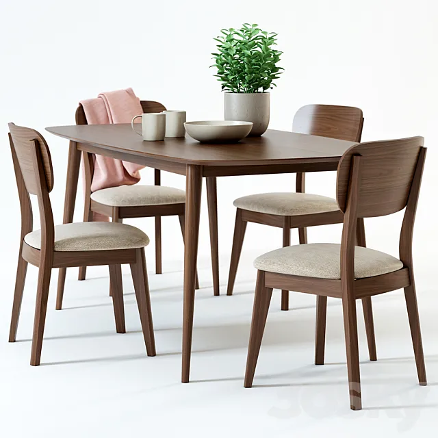 Scandinavian Designs Juneau Dining Table & Juneau Dining Chair 3dmodel 