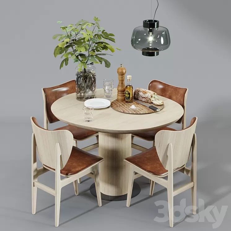 Scandinavian dining set 3D Model