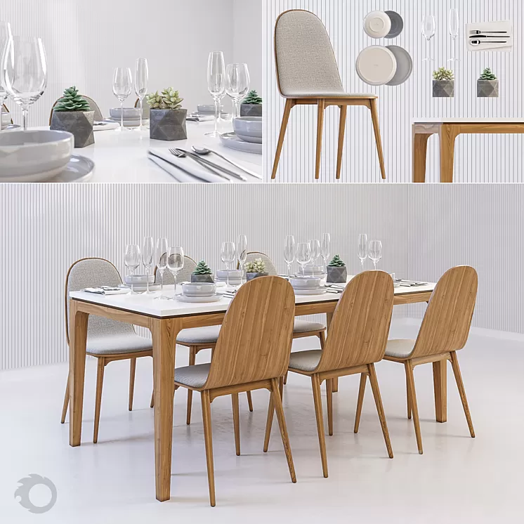 Scandinavian dining set 3D Model